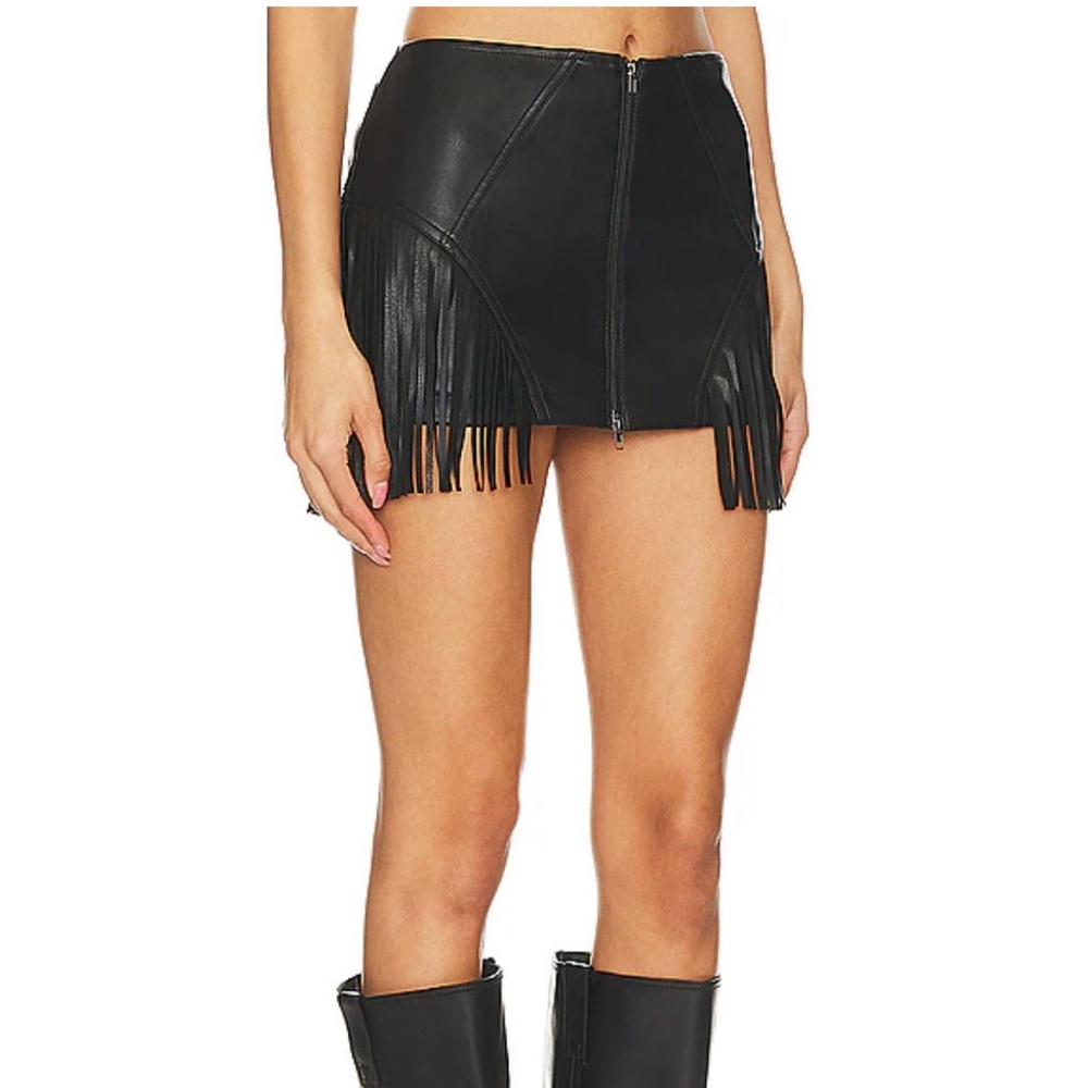 REVOLVE Black Fringe Mini Skirt Faux Leather